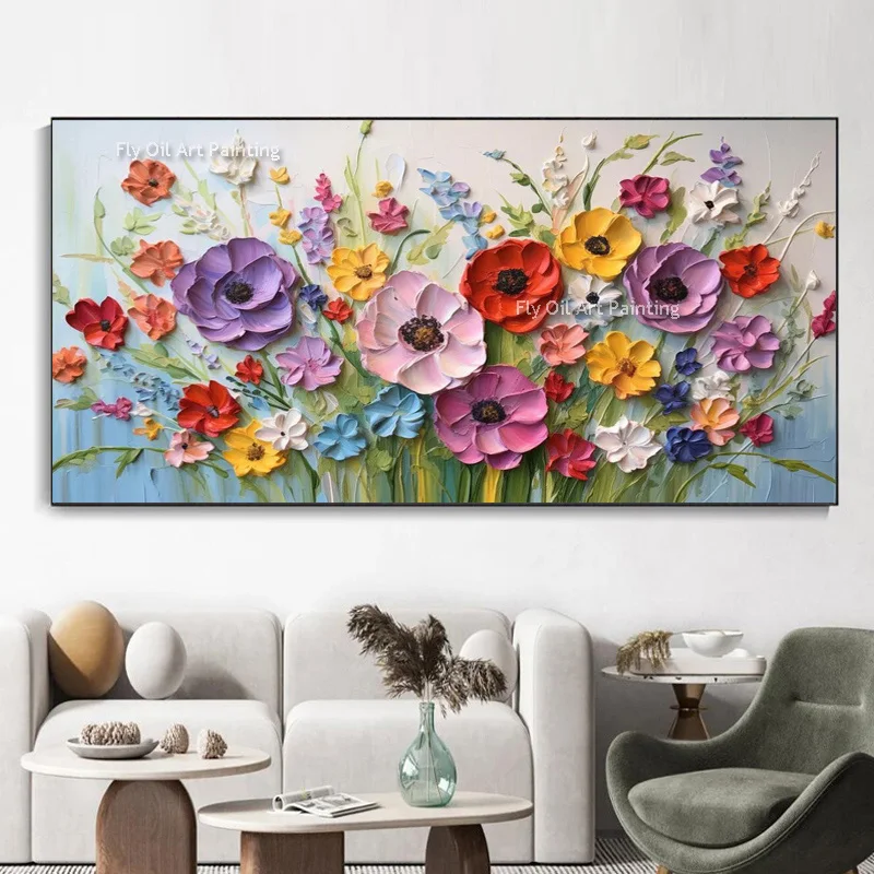 Abstract Golden White Flowers Hand Painted Oil Painting On Canvas Art Wall Pictures Painting For Living Room Home Decor Gift