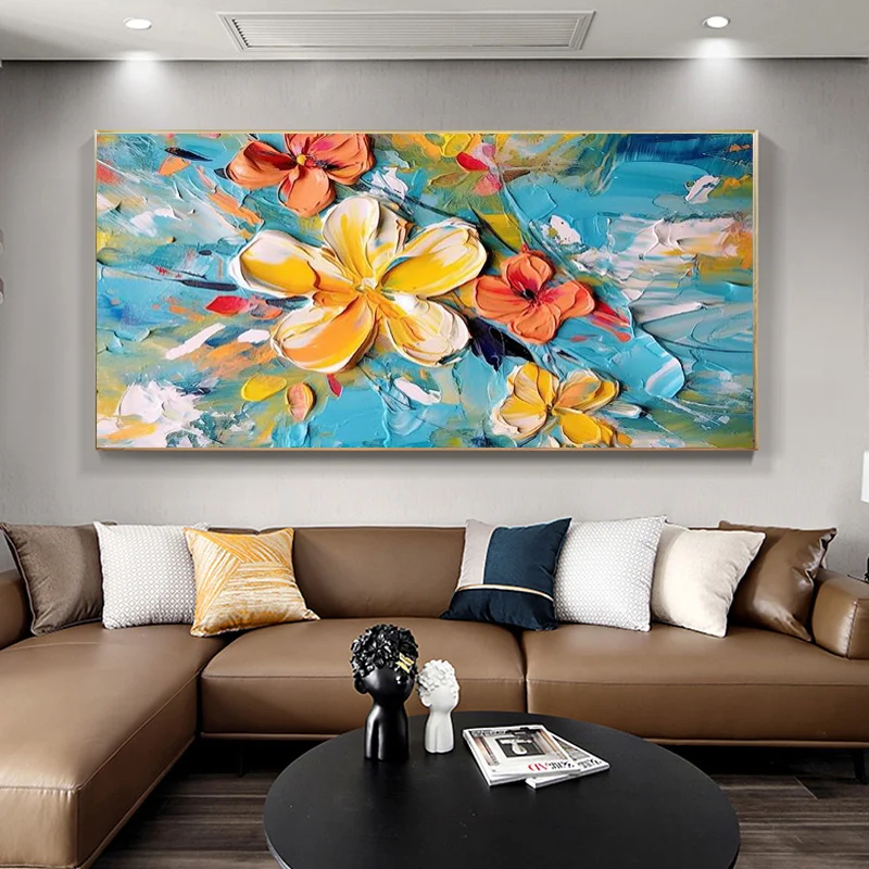Abstract Golden White Flowers Hand Painted Oil Painting On Canvas Art Wall Pictures Painting For Living Room Home Decor Gift