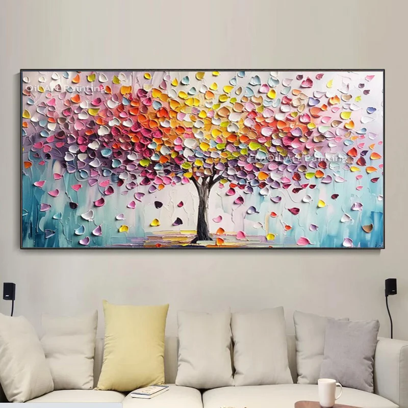 Abstract Golden White Flowers Hand Painted Oil Painting On Canvas Art Wall Pictures Painting For Living Room Home Decor Gift