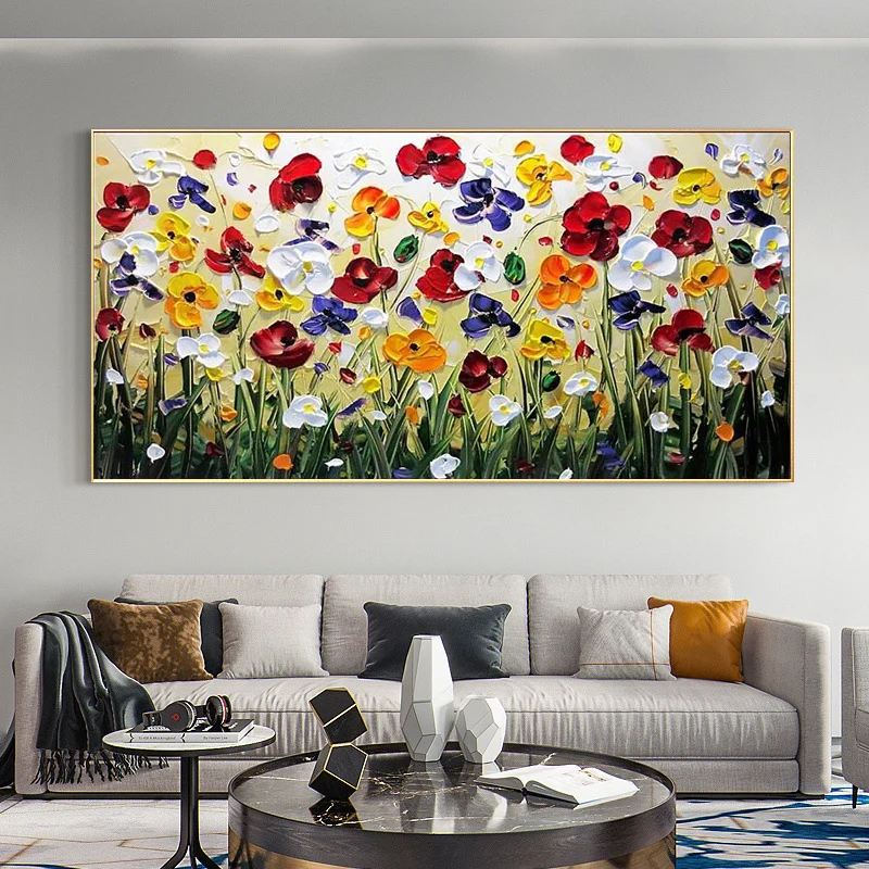 Abstract Golden White Flowers Hand Painted Oil Painting On Canvas Art Wall Pictures Painting For Living Room Home Decor Gift