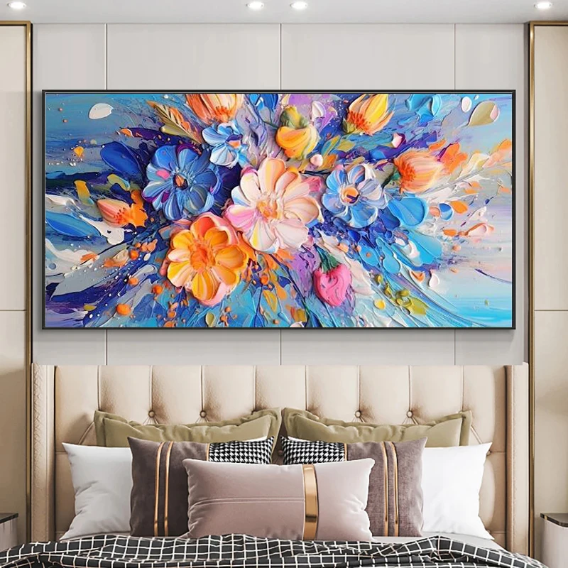 Abstract Golden White Flowers Hand Painted Oil Painting On Canvas Art Wall Pictures Painting For Living Room Home Decor Gift