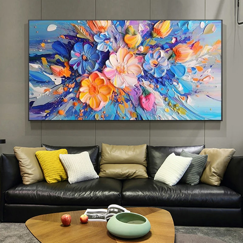 Abstract Golden White Flowers Hand Painted Oil Painting On Canvas Art Wall Pictures Painting For Living Room Home Decor Gift