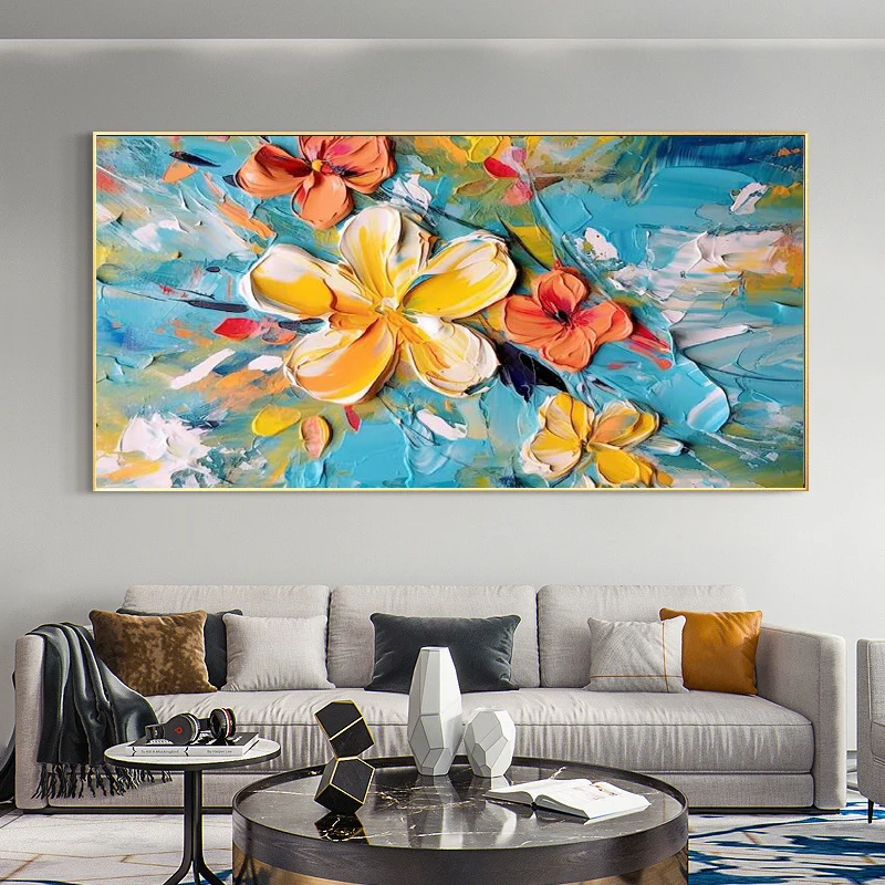 Abstract Golden White Flowers Hand Painted Oil Painting On Canvas Art Wall Pictures Painting For Living Room Home Decor Gift