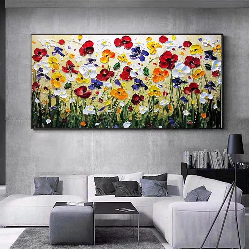 Abstract Golden White Flowers Hand Painted Oil Painting On Canvas Art Wall Pictures Painting For Living Room Home Decor Gift