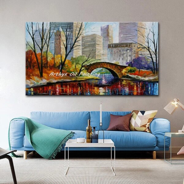 Handmade Knife Tree Oil Painting on Canvas,Abstract City Landscape Posters,Modern Wall Art Pictures,Home Decoration,Best Artwork - Image 2