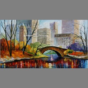 Handmade Knife Tree Oil Painting on Canvas,Abstract City Landscape Posters,Modern Wall Art Pictures,Home Decoration,Best Artwork