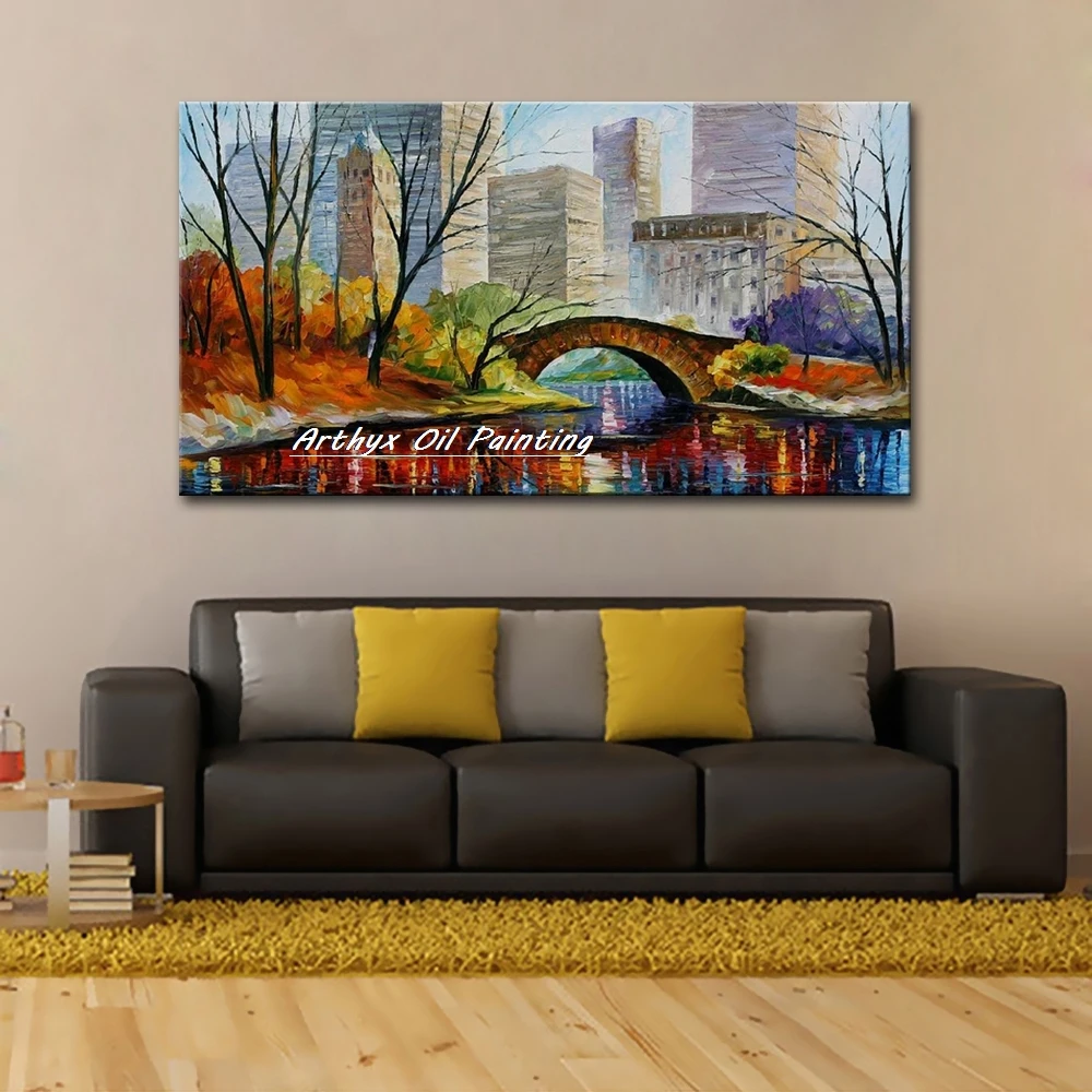 Handmade Knife Tree Oil Painting on Canvas,Abstract City Landscape Posters,Modern Wall Art Pictures,Home Decoration,Best Artwork