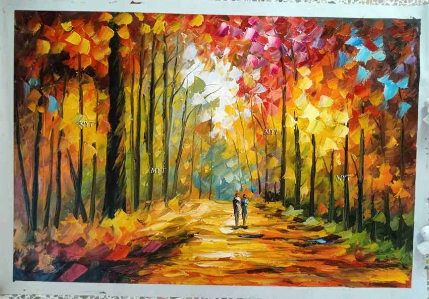 Hand Painted Rain Street Tree Lamp Knife Landscape Oil Painting On Canvas Wall Art Picture Living Room Bedroom Wall No Framed