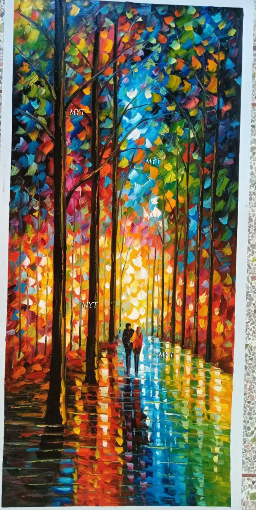 Hand Painted Rain Street Tree Lamp Knife Landscape Oil Painting On Canvas Wall Art Picture Living Room Bedroom Wall No Framed