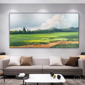 Large Hand Painted Oil Painting On Canvas Blue Sky Green Forest Landscape Wall Art Handmade Heavy Textured Wall Decor Home Decor