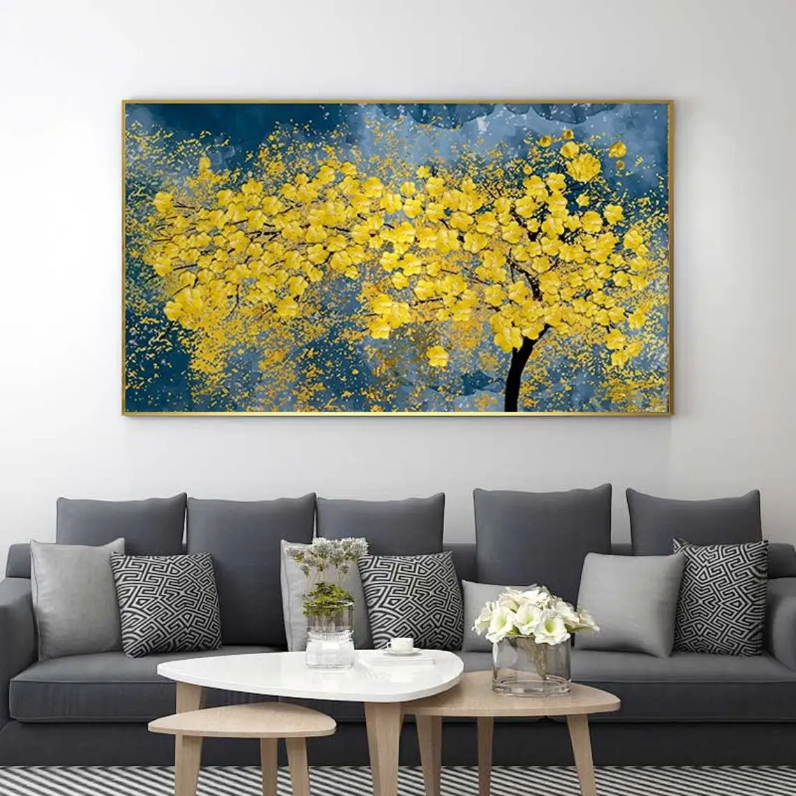 Large Hand Painted Oil Painting On Canvas Blue Sky Green Forest Landscape Wall Art Handmade Heavy Textured Wall Decor Home Decor