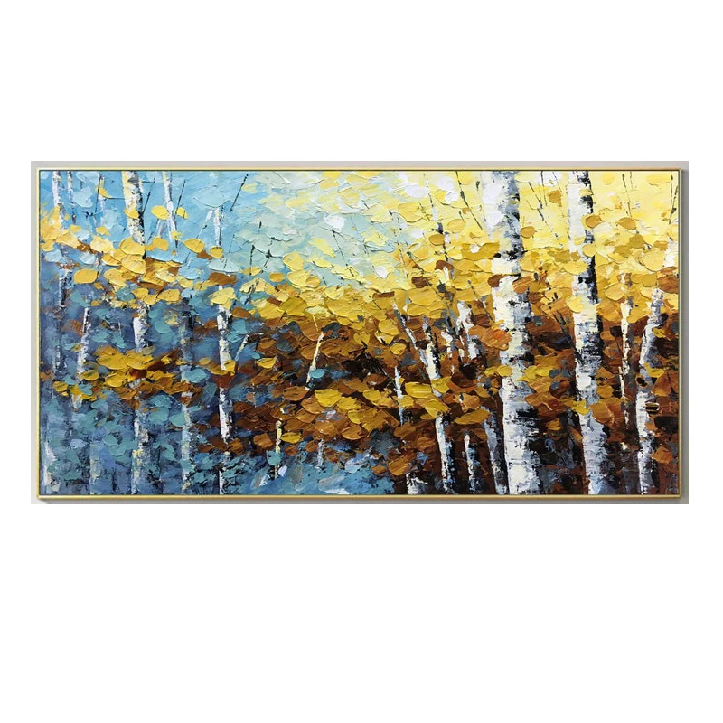 Large Hand Painted Oil Painting On Canvas Blue Sky Green Forest Landscape Wall Art Handmade Heavy Textured Wall Decor Home Decor