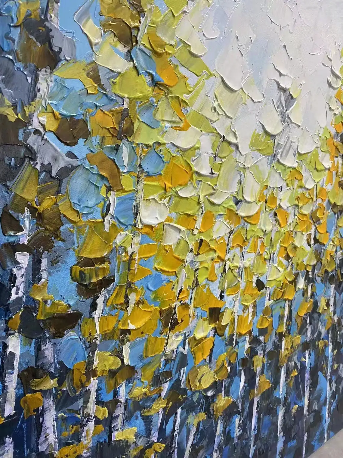 Large Hand Painted Oil Painting On Canvas Blue Sky Green Forest Landscape Wall Art Handmade Heavy Textured Wall Decor Home Decor