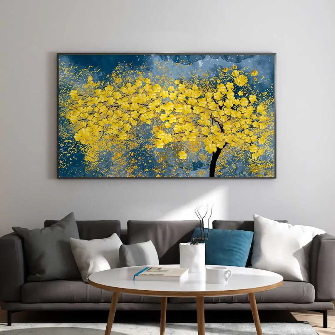 Large Hand Painted Oil Painting On Canvas Blue Sky Green Forest Landscape Wall Art Handmade Heavy Textured Wall Decor Home Decor