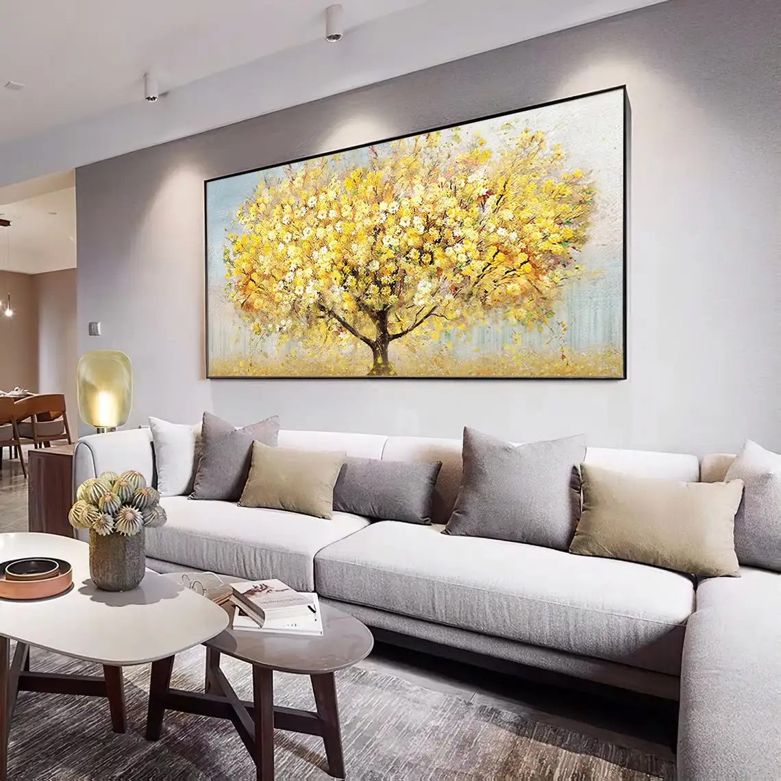 Large Hand Painted Oil Painting On Canvas Blue Sky Green Forest Landscape Wall Art Handmade Heavy Textured Wall Decor Home Decor