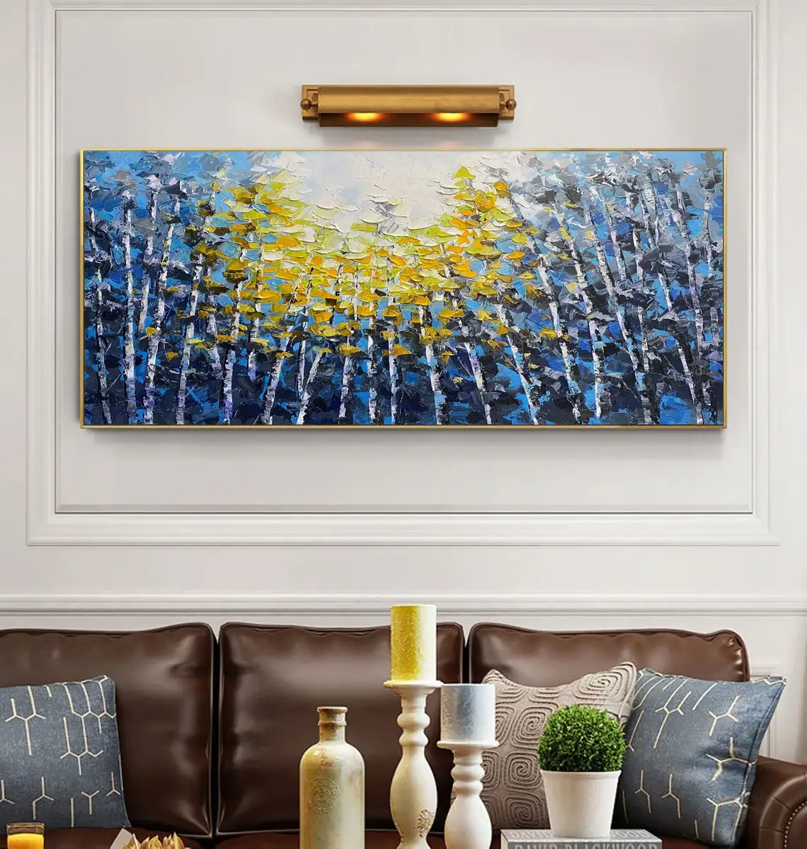Large Hand Painted Oil Painting On Canvas Blue Sky Green Forest Landscape Wall Art Handmade Heavy Textured Wall Decor Home Decor