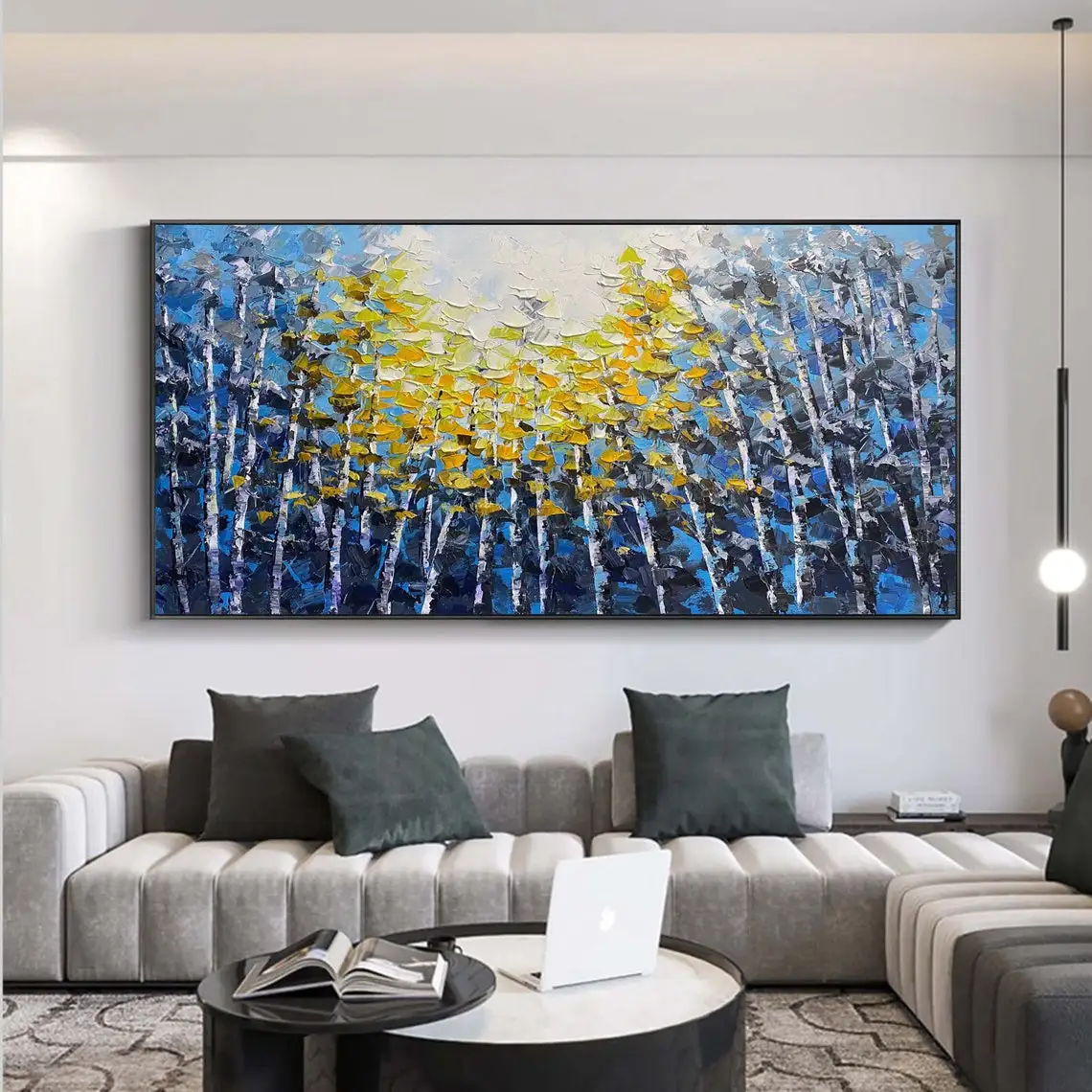 Large Hand Painted Oil Painting On Canvas Blue Sky Green Forest Landscape Wall Art Handmade Heavy Textured Wall Decor Home Decor