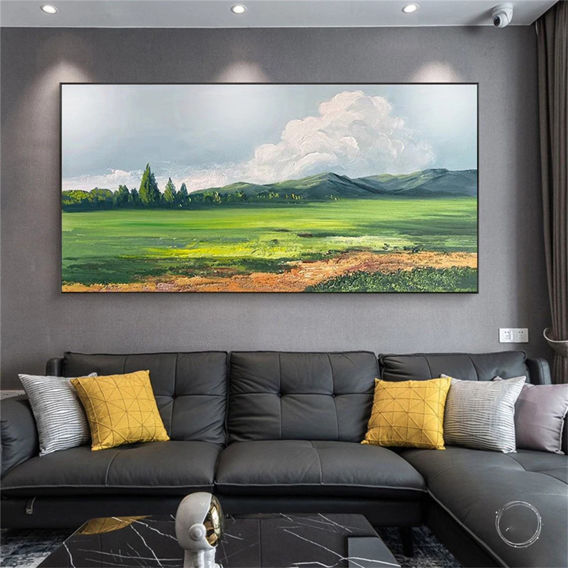 Large Hand Painted Oil Painting On Canvas Blue Sky Green Forest Landscape Wall Art Handmade Heavy Textured Wall Decor Home Decor