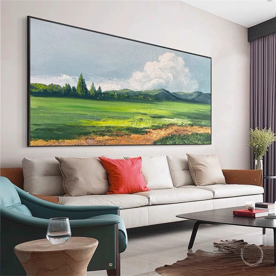 Large Hand Painted Oil Painting On Canvas Blue Sky Green Forest Landscape Wall Art Handmade Heavy Textured Wall Decor Home Decor