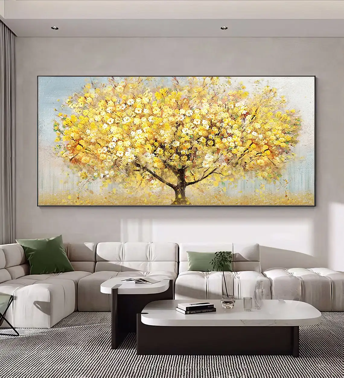 Large Hand Painted Oil Painting On Canvas Blue Sky Green Forest Landscape Wall Art Handmade Heavy Textured Wall Decor Home Decor