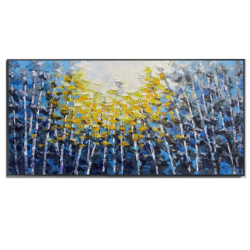 Large Hand Painted Oil Painting On Canvas Blue Sky Green Forest Landscape Wall Art Handmade Heavy Textured Wall Decor Home Decor