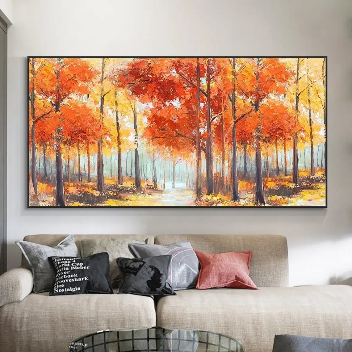 Large Hand Painted Oil Painting On Canvas Blue Sky Green Forest Landscape Wall Art Handmade Heavy Textured Wall Decor Home Decor