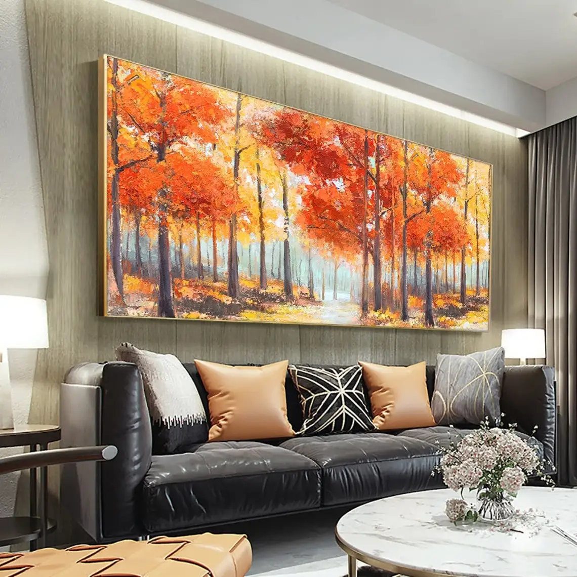 Large Hand Painted Oil Painting On Canvas Blue Sky Green Forest Landscape Wall Art Handmade Heavy Textured Wall Decor Home Decor