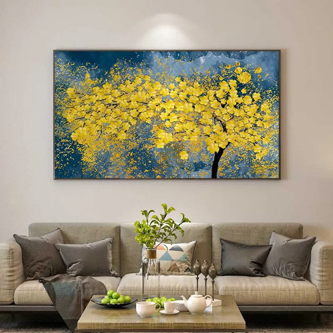Large Hand Painted Oil Painting On Canvas Blue Sky Green Forest Landscape Wall Art Handmade Heavy Textured Wall Decor Home Decor