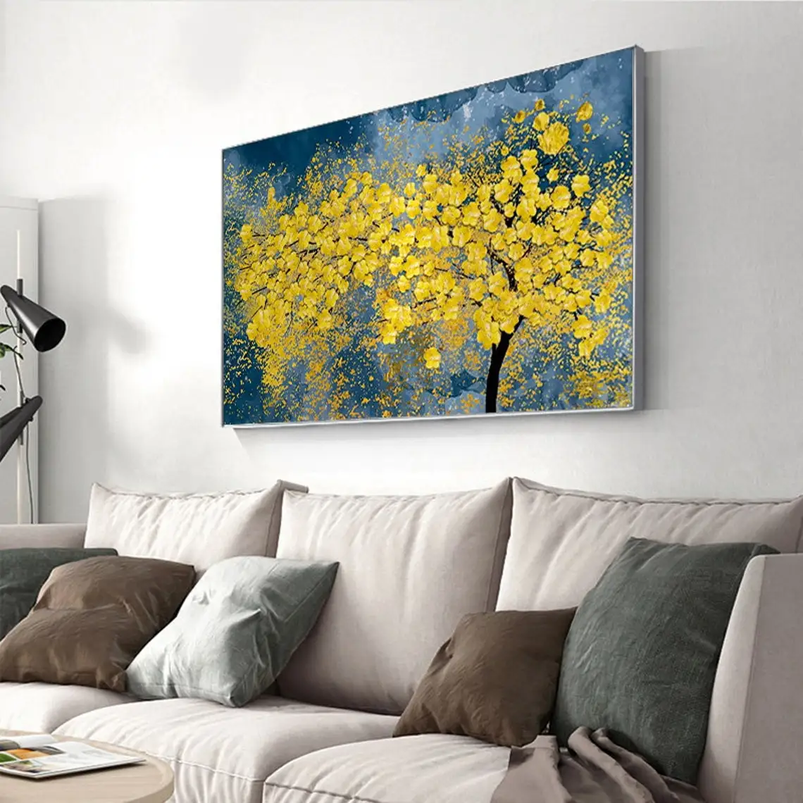 Large Hand Painted Oil Painting On Canvas Blue Sky Green Forest Landscape Wall Art Handmade Heavy Textured Wall Decor Home Decor