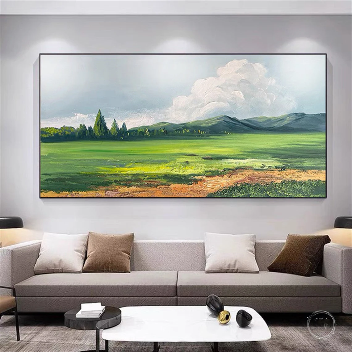 Large Hand Painted Oil Painting On Canvas Blue Sky Green Forest Landscape Wall Art Handmade Heavy Textured Wall Decor Home Decor