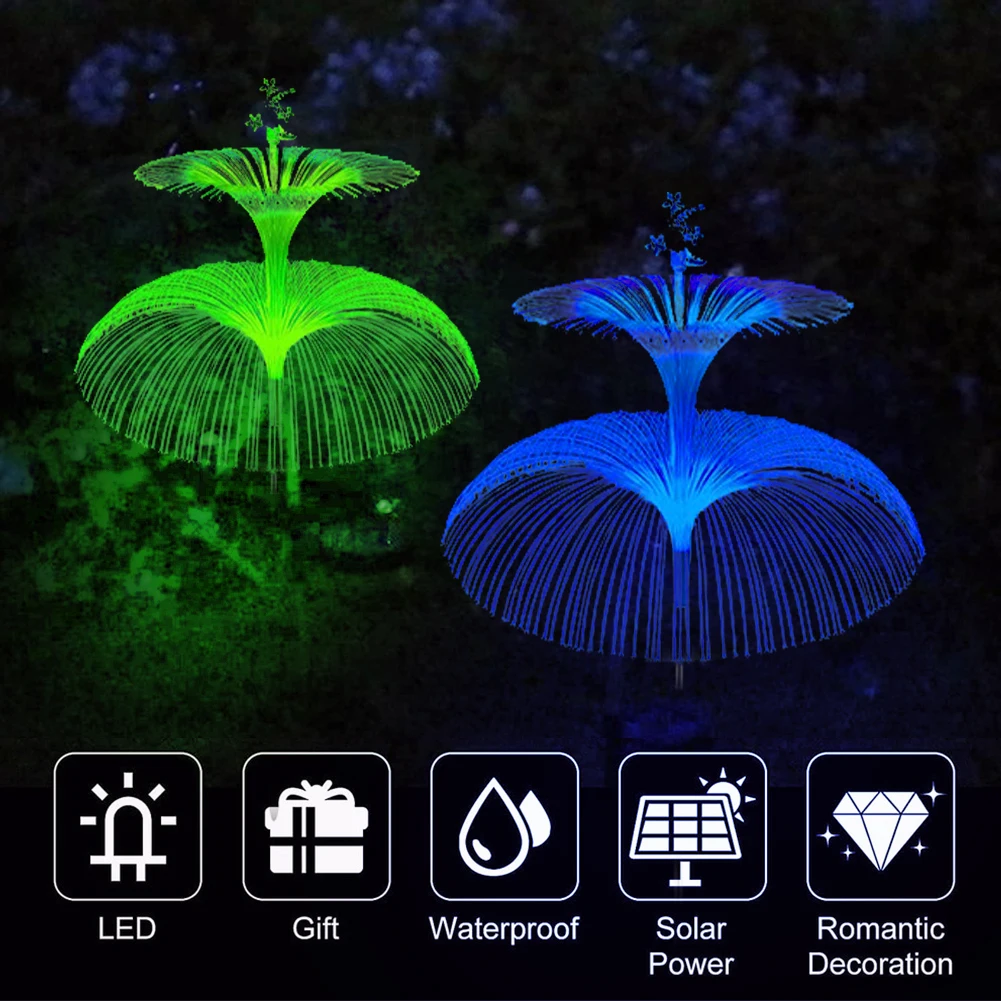 Solar Garden Lights Solar Outdoor Lights Waterproof 7 Color Changing Double Jellyfish and Star Solar Flower Lights for Yard