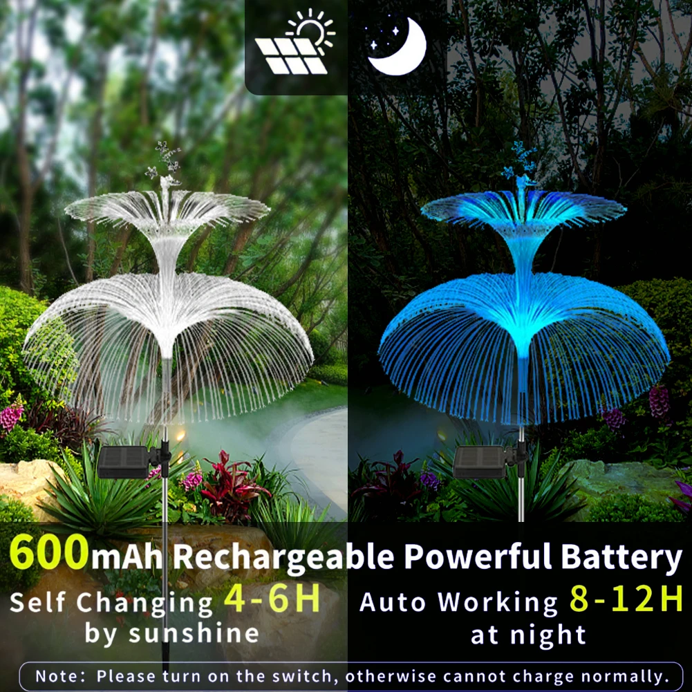 Solar Garden Lights Solar Outdoor Lights Waterproof 7 Color Changing Double Jellyfish and Star Solar Flower Lights for Yard