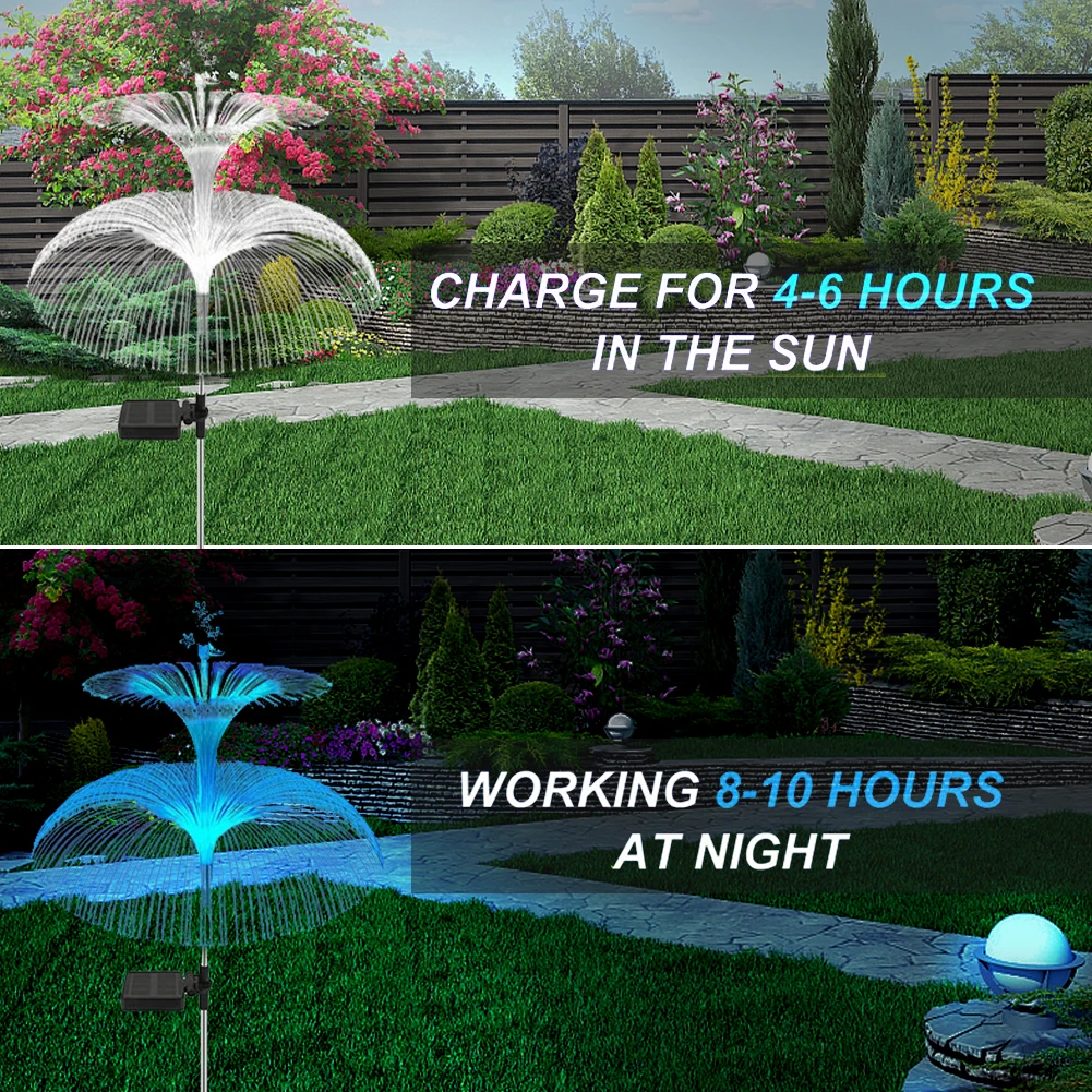 Solar Garden Lights Solar Outdoor Lights Waterproof 7 Color Changing Double Jellyfish and Star Solar Flower Lights for Yard