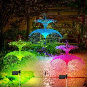 Solar Garden Lights Solar Outdoor Lights Waterproof 7 Color Changing Double Jellyfish and Star Solar Flower Lights for Yard
