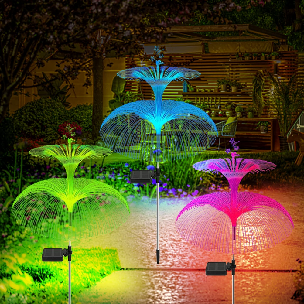 Solar Garden Lights Solar Outdoor Lights Waterproof 7 Color Changing Double Jellyfish and Star Solar Flower Lights for Yard