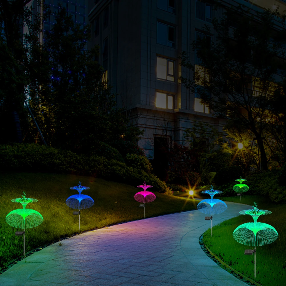Solar Garden Lights Solar Outdoor Lights Waterproof 7 Color Changing Double Jellyfish and Star Solar Flower Lights for Yard