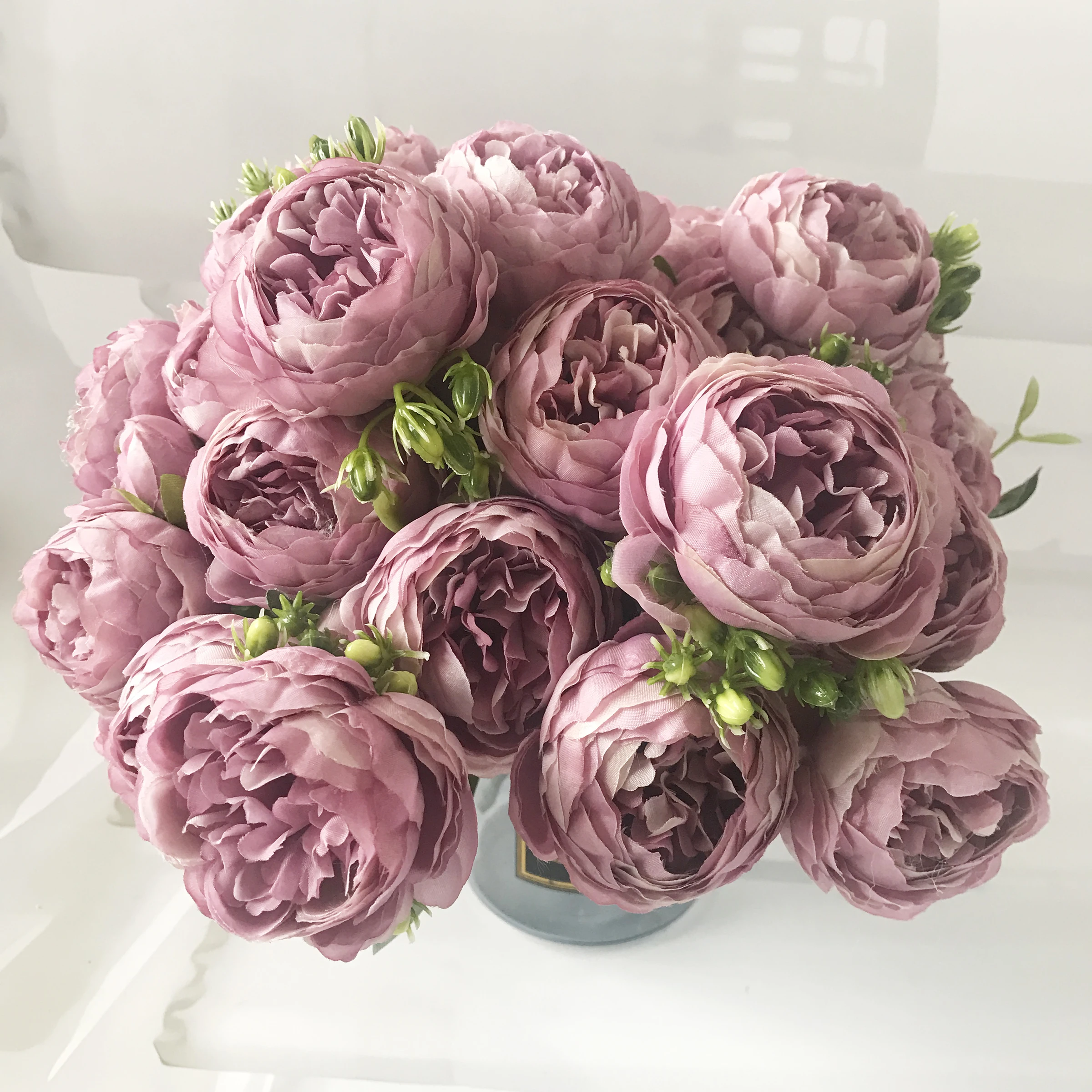 30cm Rose Pink Silk Peony Artificial Flowers Bouquet 5 Big Head for Home Wedding Decoration indoor