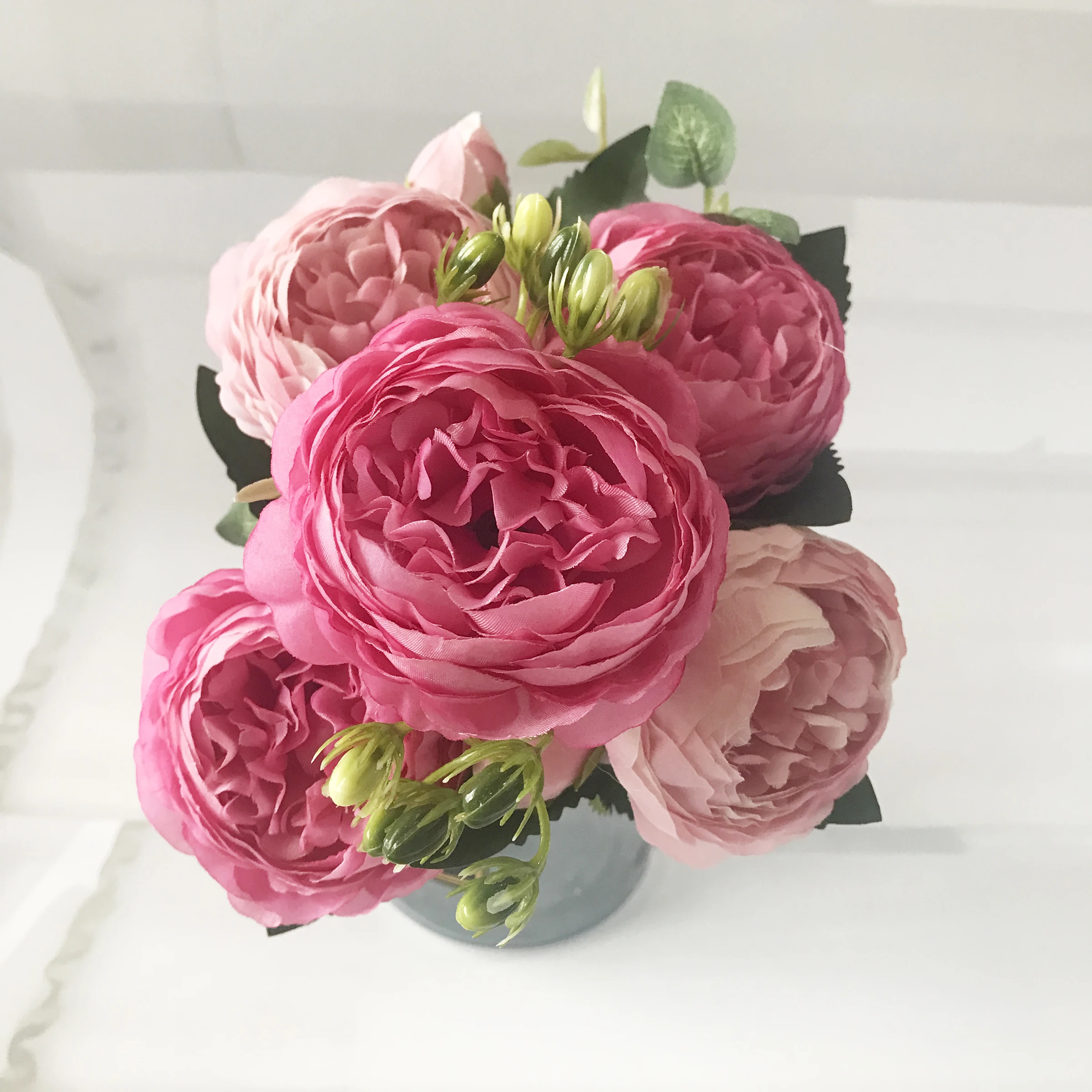 30cm Rose Pink Silk Peony Artificial Flowers Bouquet 5 Big Head for Home Wedding Decoration indoor
