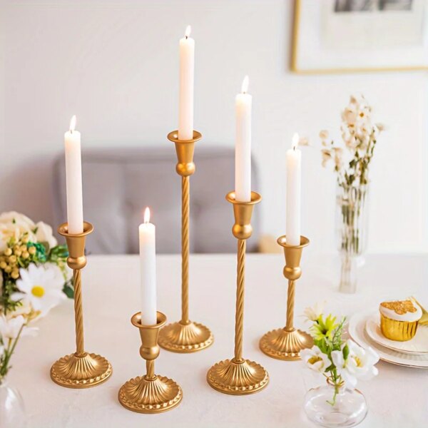 Gold Candlestick Holders Set Of 5, Wedding Birthday Candlelight Dinner Table Centerpiece, Halloween And Christmas Decorations - Image 4