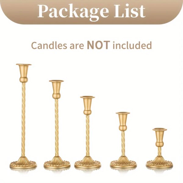 Gold Candlestick Holders Set Of 5, Wedding Birthday Candlelight Dinner Table Centerpiece, Halloween And Christmas Decorations - Image 6