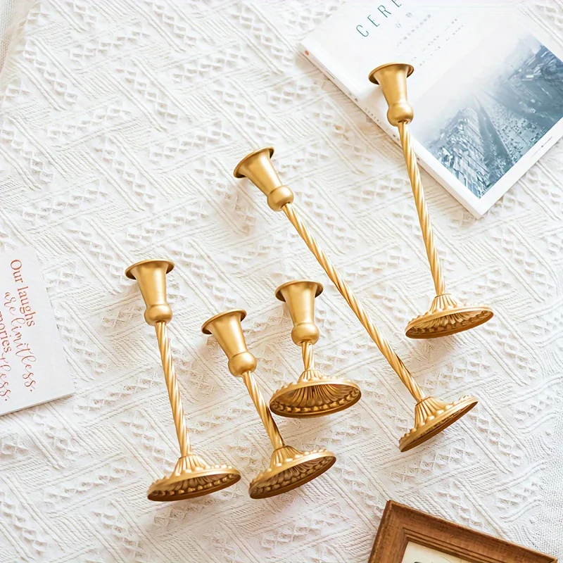 Gold Candlestick Holders Set Of 5, Wedding Birthday Candlelight Dinner Table Centerpiece, Halloween And Christmas Decorations
