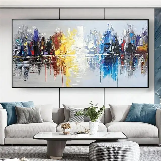 Hand Painted Birch Tree Landscape Oil Painting on Canvas  Modern Wall Art for Living Room Decor Salon Artwork  Thick Knife Techn