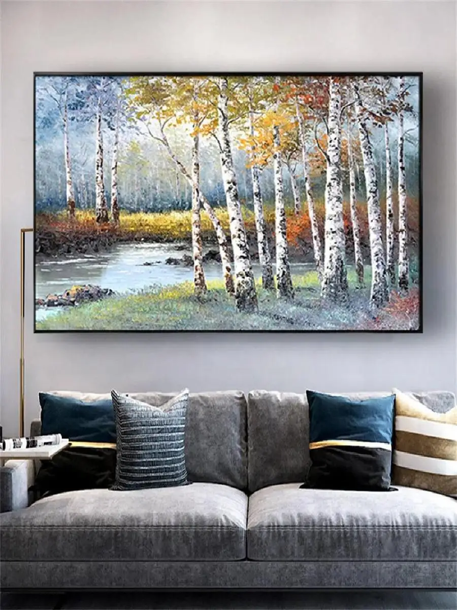 Hand Painted Birch Tree Landscape Oil Painting on Canvas Modern Wall Art for Living Room Decor Salon Artwork Thick Knife Techn - Image 2