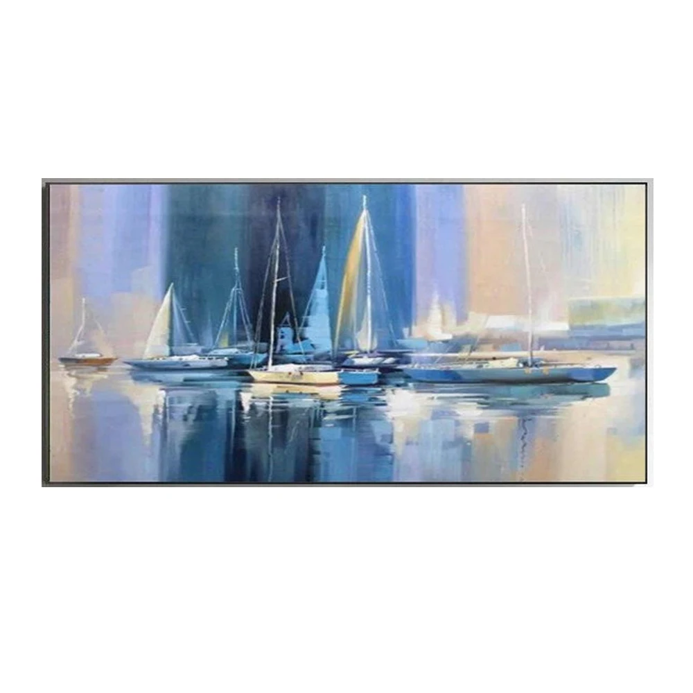 Vibrant Sail Boats Abstract Oil Painting Wall Art for Living Room Painting on Canvas Handmade Oil Painting Home Decor Seascape