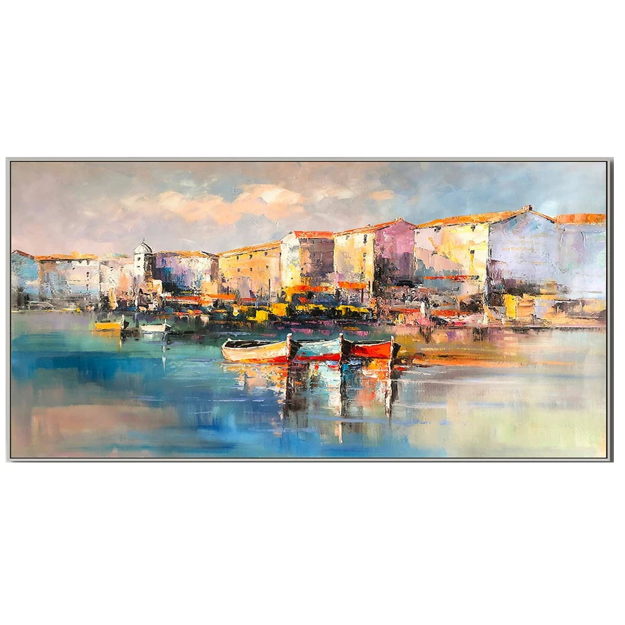 Vibrant Sail Boats Abstract Oil Painting Wall Art for Living Room Painting on Canvas Handmade Oil Painting Home Decor Seascape