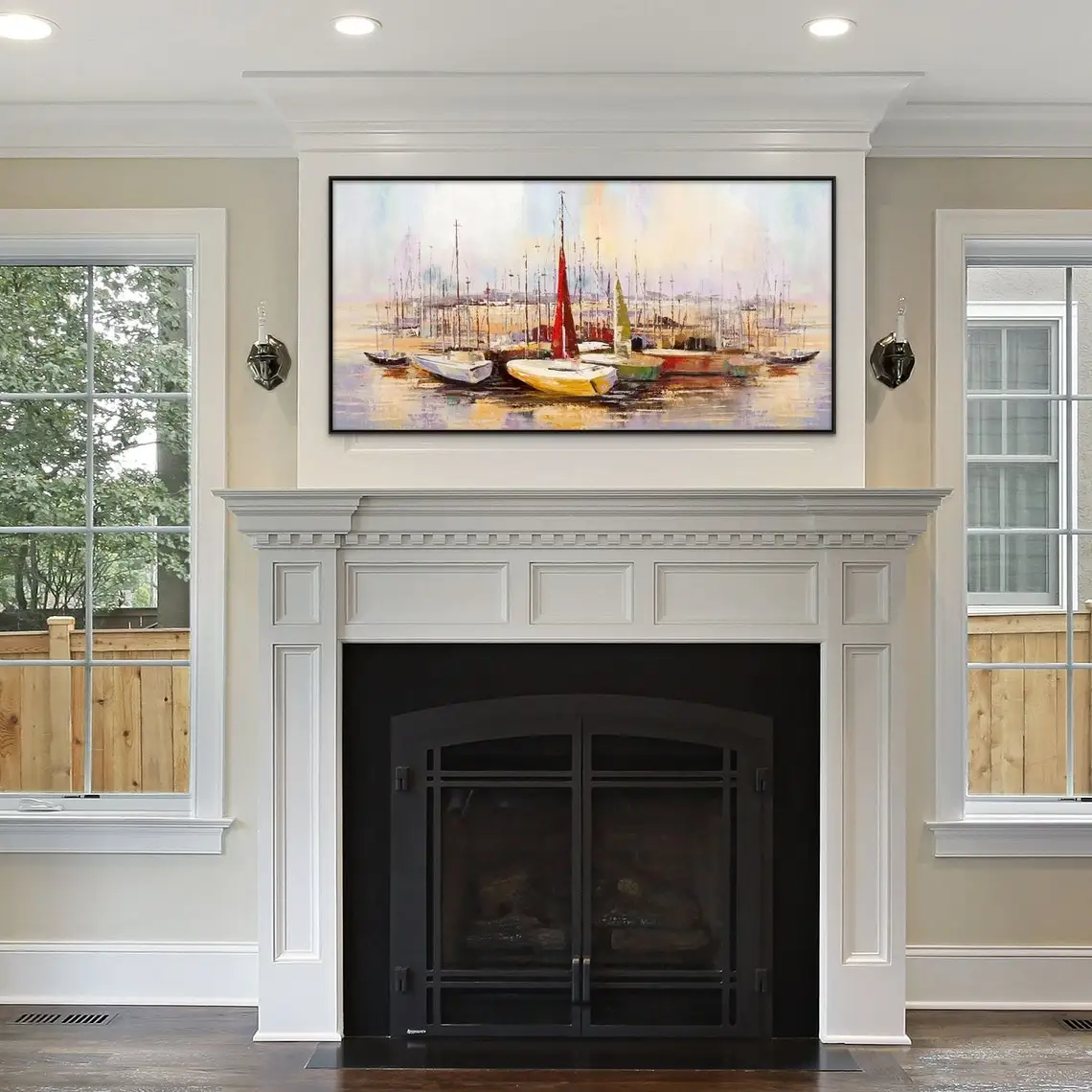 Vibrant Sail Boats Abstract Oil Painting Wall Art for Living Room Painting on Canvas Handmade Oil Painting Home Decor Seascape