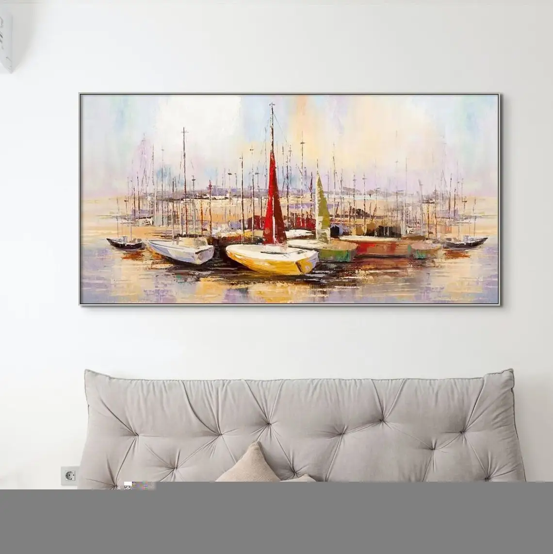 Vibrant Sail Boats Abstract Oil Painting Wall Art for Living Room Painting on Canvas Handmade Oil Painting Home Decor Seascape