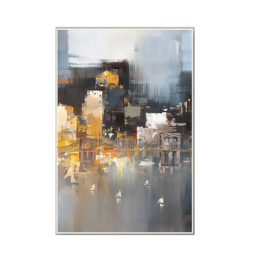 Abstract Cityscape Texture Oil Painting Canvas Colorful Night Landscape Acrylic Modern Skyline Wall Art Bedroom Home Decor Gifts