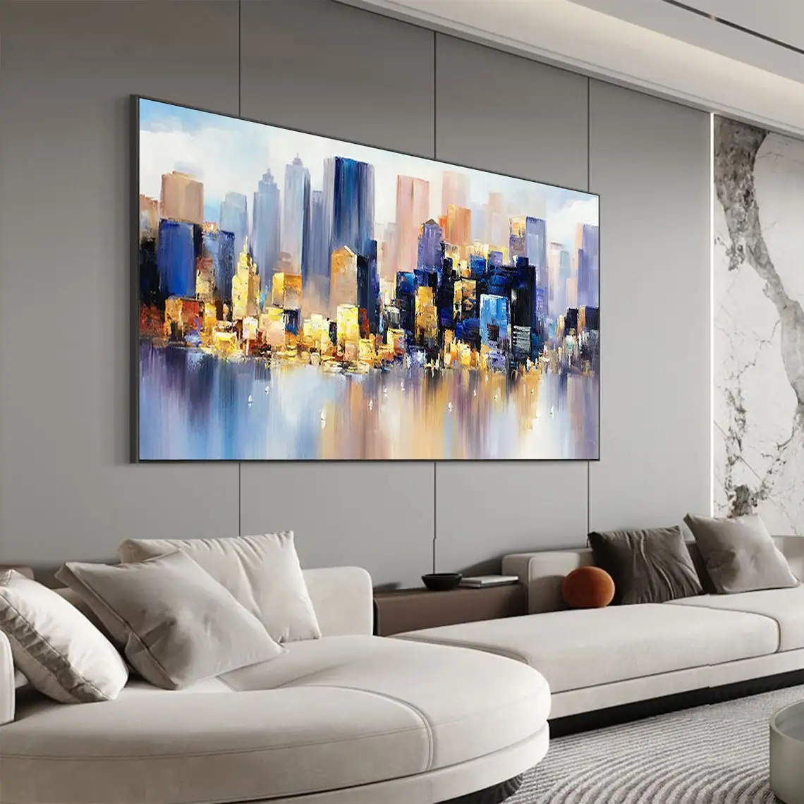 Abstract Cityscape Texture Oil Painting Canvas Colorful Night Landscape Acrylic Modern Skyline Wall Art Bedroom Home Decor Gifts