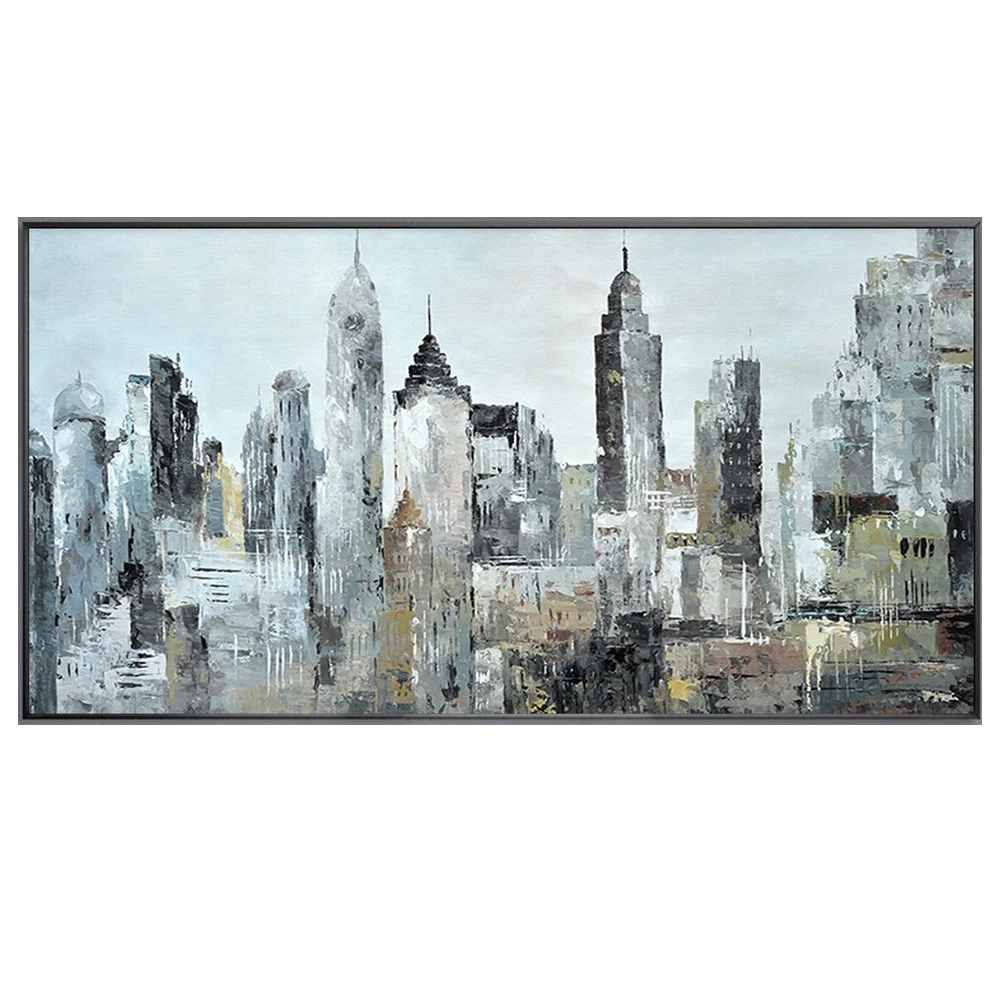 Abstract Cityscape Texture Oil Painting Canvas Colorful Night Landscape Acrylic Modern Skyline Wall Art Bedroom Home Decor Gifts